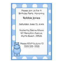 Invitation bleue d'anniversaire d'hippopotame
