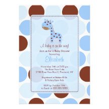 Invitation bleue de baby shower de garçon de giraf