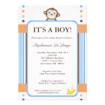 invitation bleue de baby shower de jungle de singe