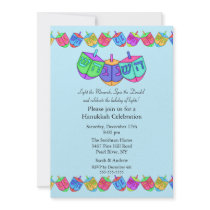Invitation bleue de célébration de Dreidel Hanoucc