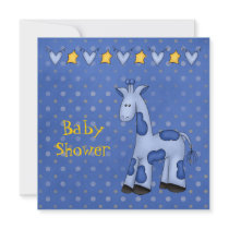 Invitation bleue de fête de naissance de girafe