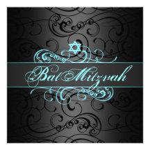 Invitation bleue et noire de bat mitzvah de remous