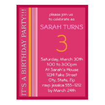Invitation d'anniversaire avec des rayures cartes postales