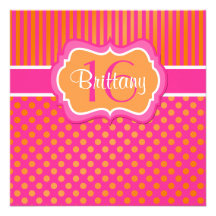Invitation d'anniversaire de pois rose et orange s