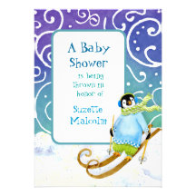 Invitation de baby shower de pingouin de surfeur d