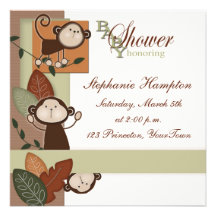 Invitation de baby shower de singes et de feuille