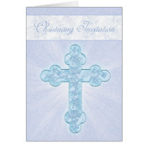 Invitation de baptême avec la croix bleue carte