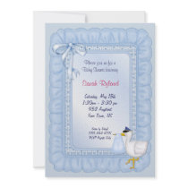 Invitation de bébé de cigogne - bleu