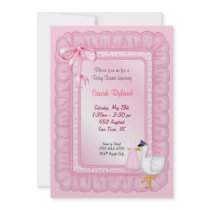 Invitation de bébé de cigogne - rose