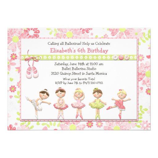 Invitation de fête d'anniversaire de ballerine