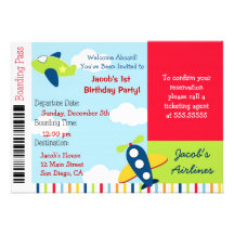 Invitation de fête d'anniversaire de billet d'avio