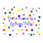 Invitation de fête d'anniversaire, points colorés,