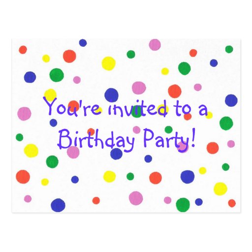 Invitation de fête d'anniversaire, points colorés,