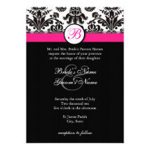 Invitation de mariage damassé de noir et de roses 