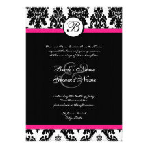 Invitation de mariage damassé de noir et de roses 