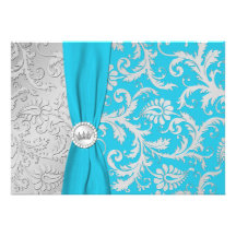 Invitation de Quinceanera de damassé de turquoise 
