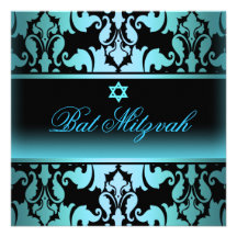 Invitation élégante bleue de bat mitzvah de damass