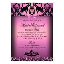 Invitation élégante rose de partie de bat mitzvah 
