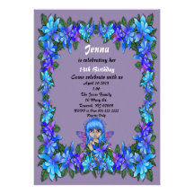 Invitation féerique bleue florale d'anniversaire