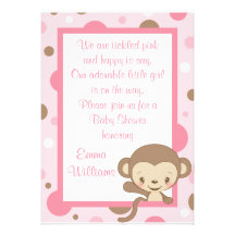 Invitation-Fille de baby shower de zoo de singe