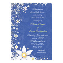 Invitation floral bleu et blanc de réception de ma