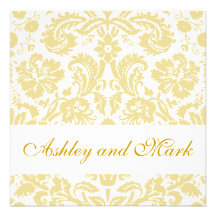 Invitation florale crème de mariage damassé d'or