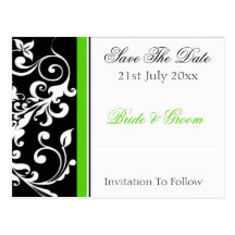 Invitation florale verte blanche noire, le 21 juil cartes postales