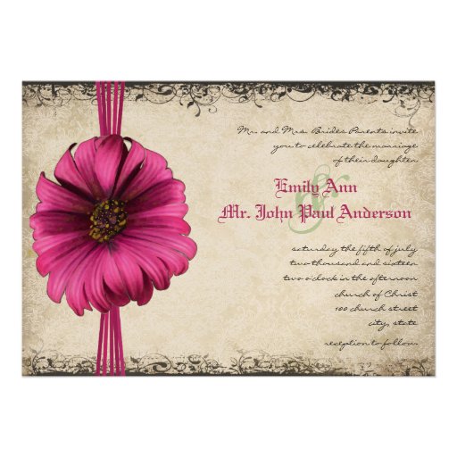 Invitation fuchsia de mariage de marguerite de Ger