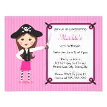 Invitation girly mignonne d'anniversaire de pirate