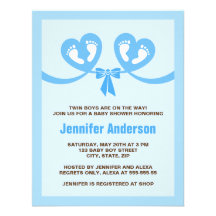 Invitation jumelle bleue moderne de baby shower de