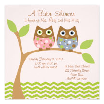 Invitation jumelle de baby shower de hibou