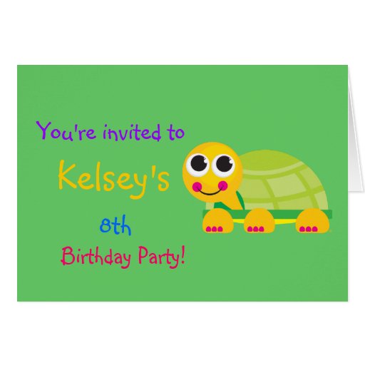 Invitation mignonne d'anniversaire de tortue carte de vœux