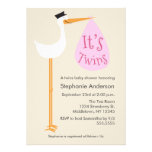 Invitation moderne de baby shower de cigogne - fil