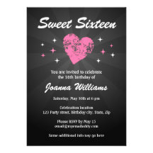 Invitation moderne de sweet sixteen avec le coeur 