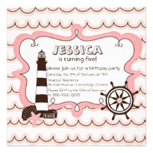Invitation nautique rose d'anniversaire de phare