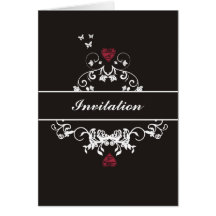 Invitation - noir rouge de coeur cartes de vœux