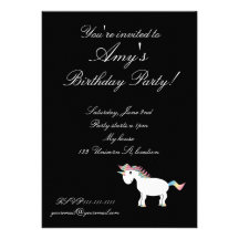 Invitation noire d'anniversaire de licorne