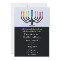 Invitation noire de célébration de Menorah Hanoucc
