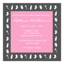 Invitation noire et rose de choses de bébé