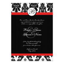 Invitation noire et rouge de mariage damassé