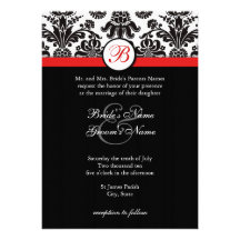 Invitation noire et rouge de mariage damassé