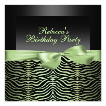 Invitation noire et verte de partie de zèbre d'ann