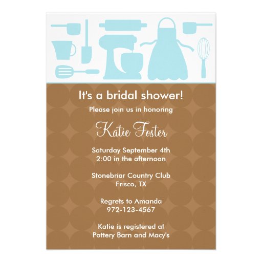 Invitation nuptiale de douche de cuisine bleue