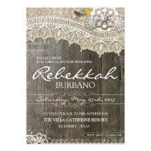 Invitation nuptiale en bois de douche de dentelle 