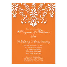 Invitation orange d'anniversaire de mariage de dam