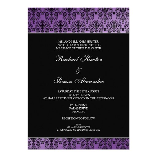 Invitation pourpre de mariage damassé