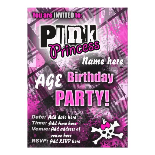Invitation punk de fête d'anniversaire de princess