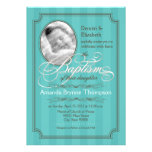 Invitation rayée de baptême (bleu de Tiffany)