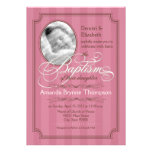 Invitation rayée de baptême (rose foncé)