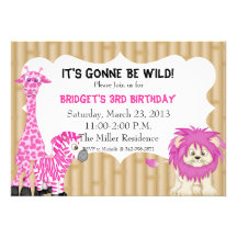 Invitation rose d'anniversaire de safari de jungle